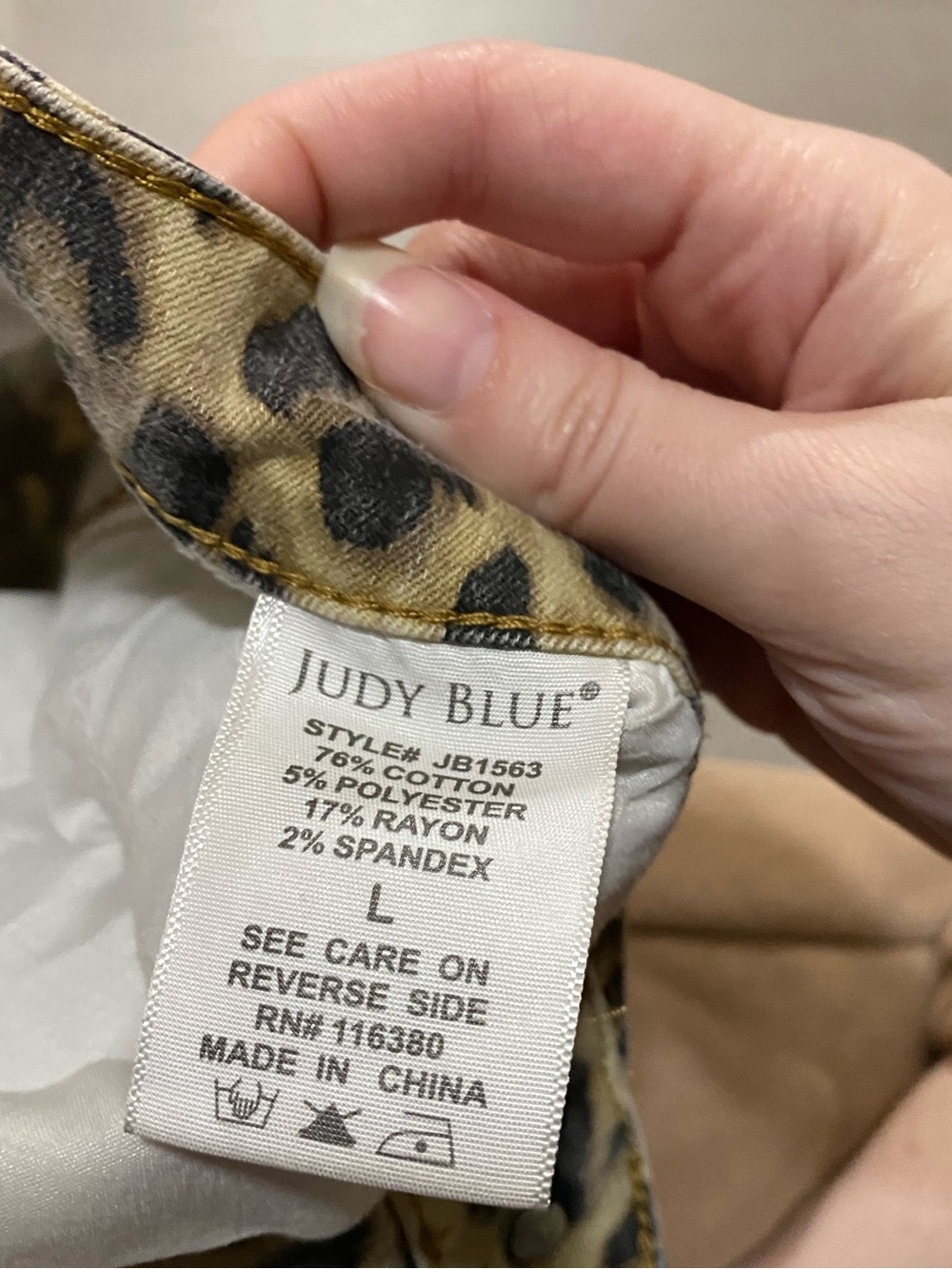 Judy Blue Leopard Print Jean Shorts in Tan & Black - Picture 6 of 9
